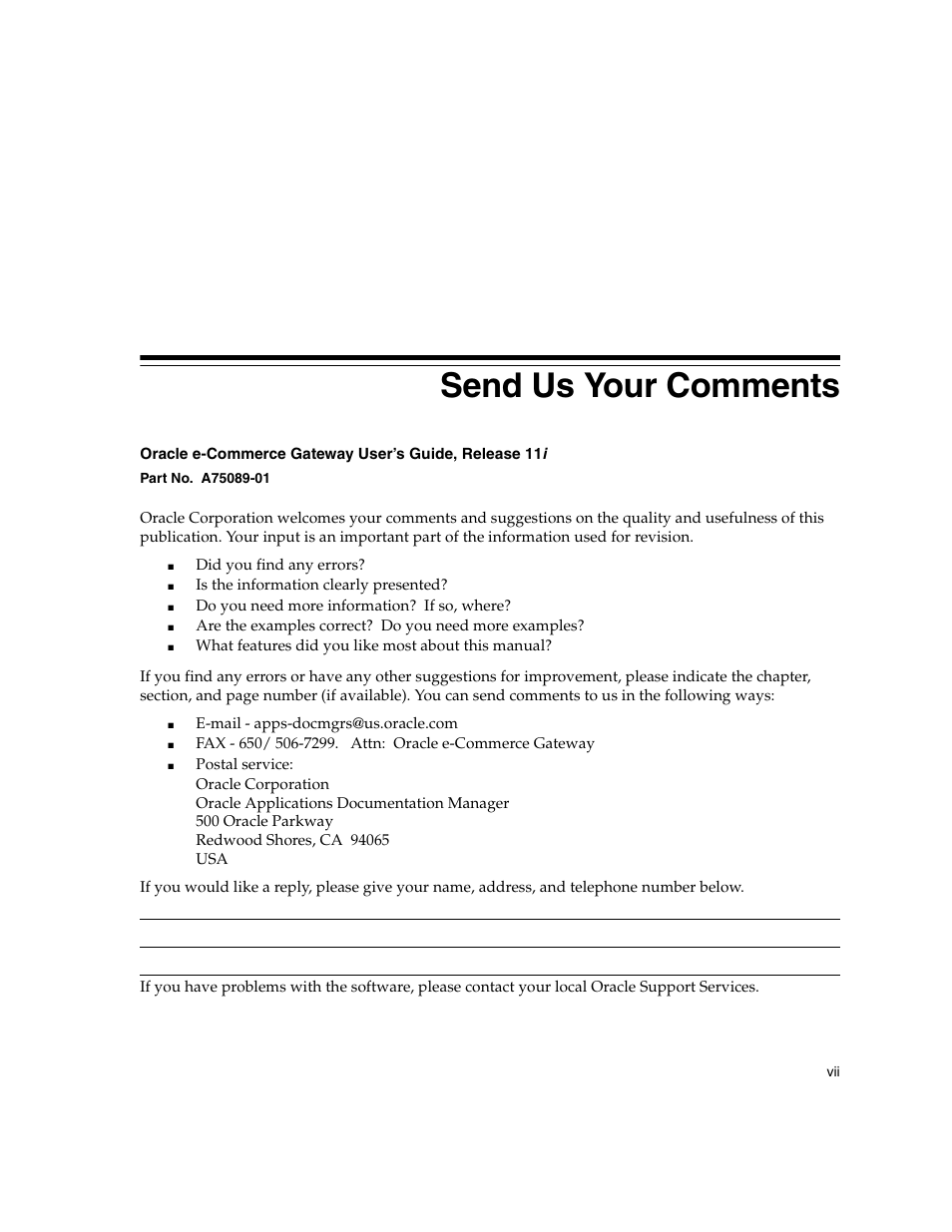 Send us your comments | Oracle A75089-02 User Manual | Page 7 / 144