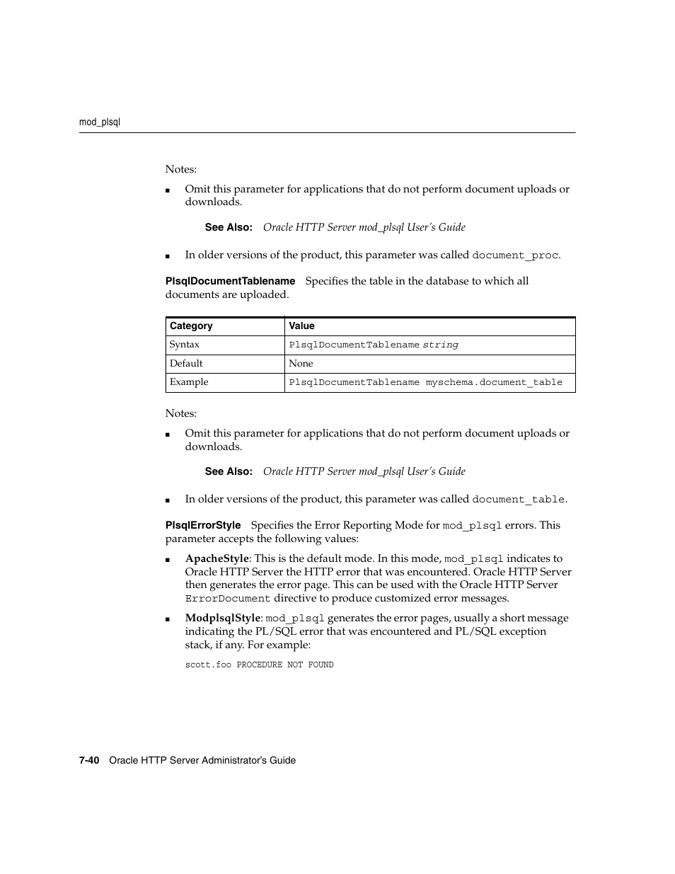 Plsqldocumenttablename, Plsqlerrorstyle | Oracle B12255-01 User Manual | Page 110 / 224