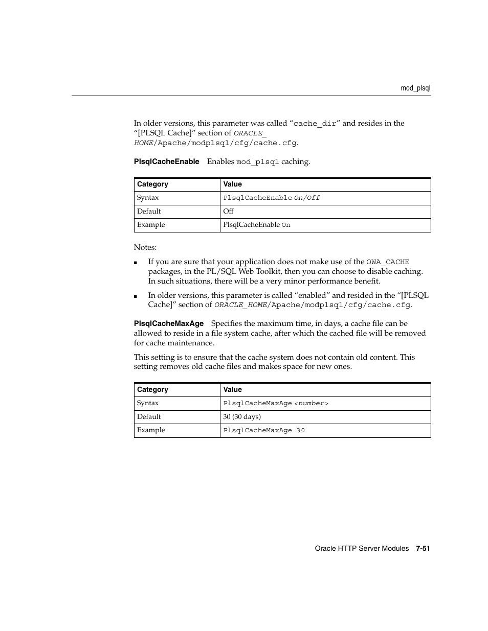 Plsqlcacheenable, Plsqlcachemaxage | Oracle B12255-01 User Manual | Page 121 / 224