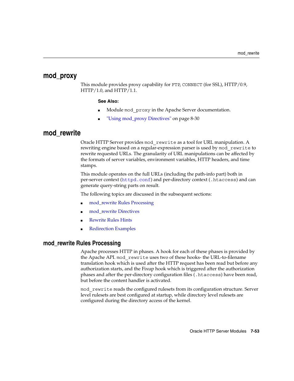 Mod_proxy, Mod_rewrite, Mod_rewrite rules processing | Mod_rewrite rules processing -53, Is used. this log file | Oracle B12255-01 User Manual | Page 123 / 224