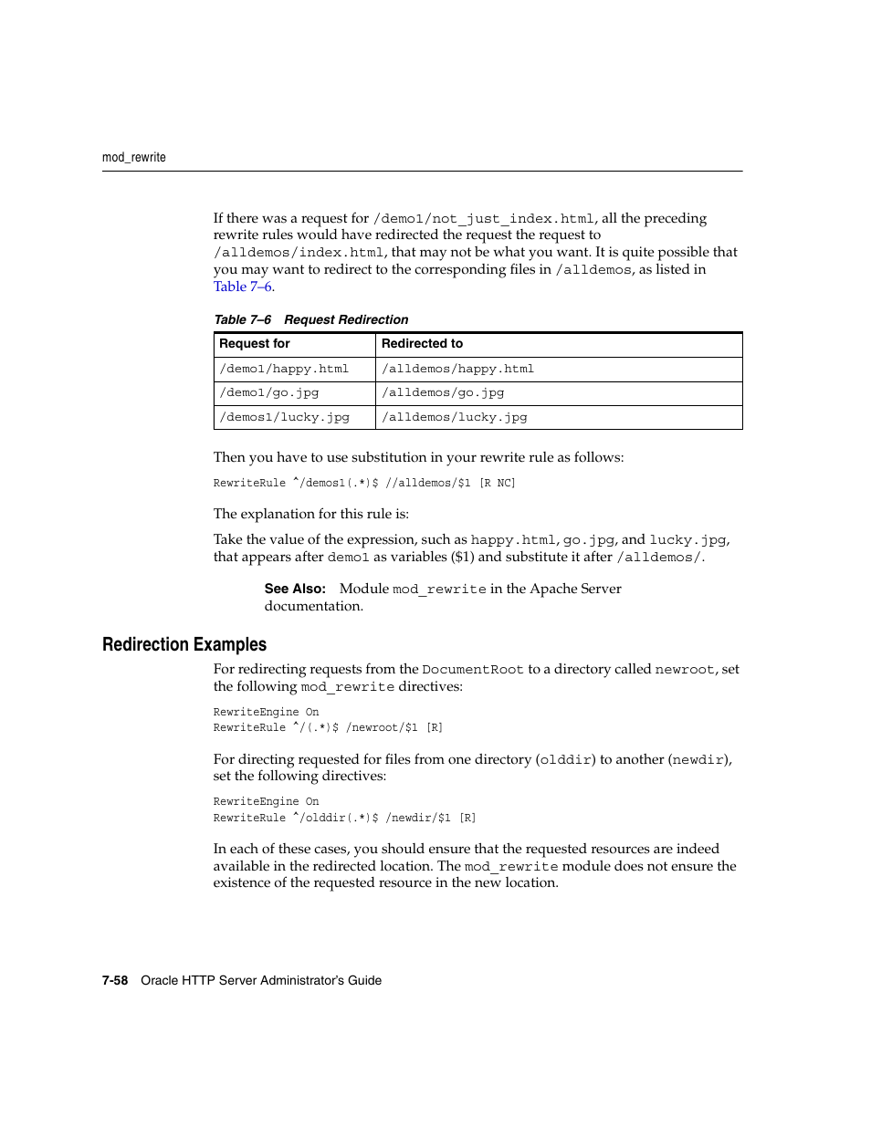 Redirection examples, Redirection examples -58 | Oracle B12255-01 User Manual | Page 128 / 224