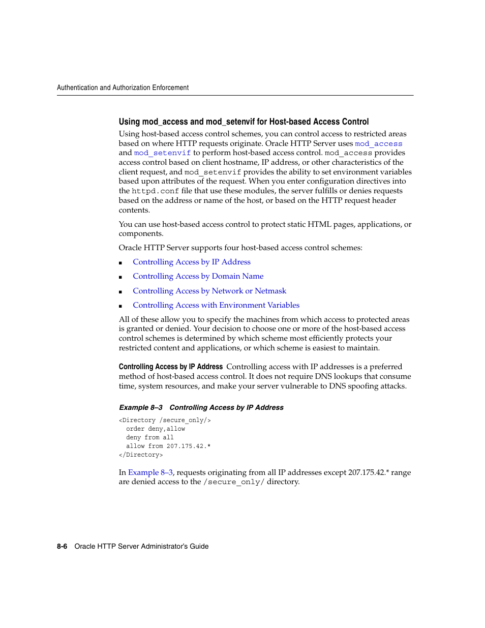 Controlling access by ip address | Oracle B12255-01 User Manual | Page 136 / 224