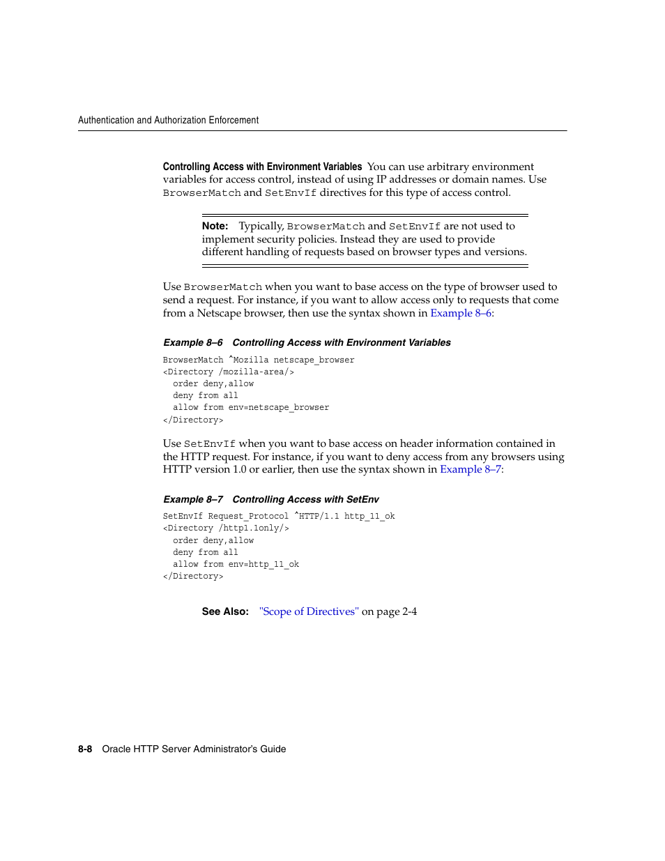 Controlling access with environment variables | Oracle B12255-01 User Manual | Page 138 / 224