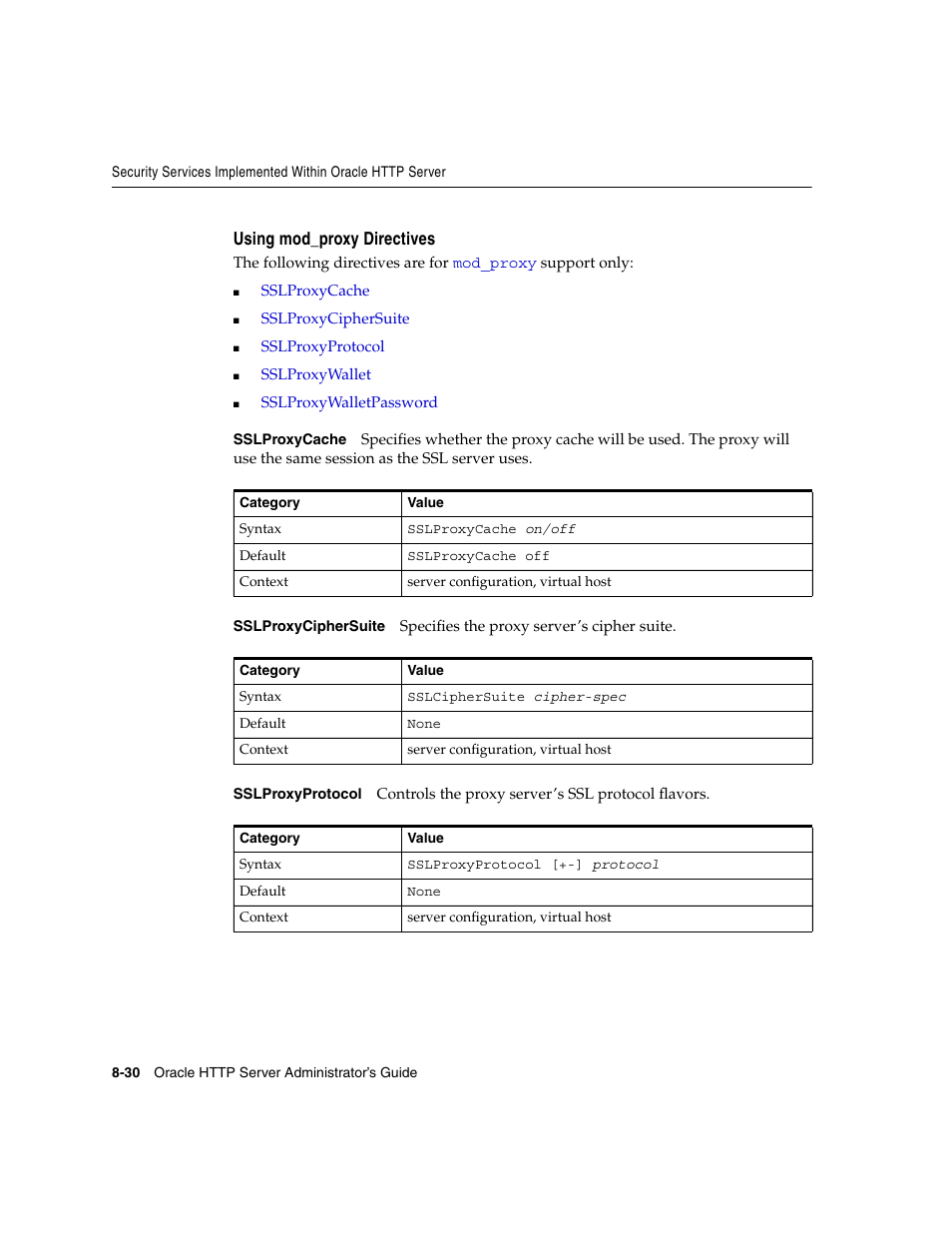 Using mod_proxy directives, Using mod_proxy directives -30 | Oracle B12255-01 User Manual | Page 160 / 224