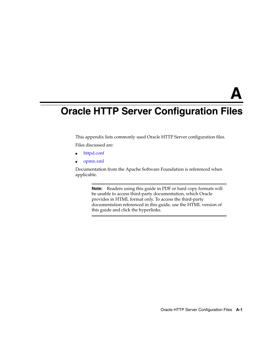 A oracle http server configuration files, Oracle http server configuration files, Chapter a, "oracle http server configuration files | Oracle B12255-01 User Manual | Page 171 / 224