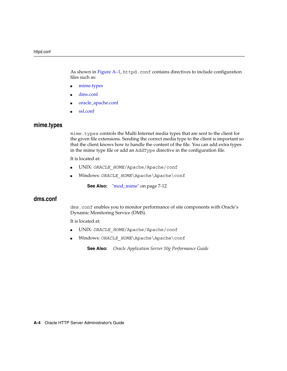 Mime.types, Dms.conf | Oracle B12255-01 User Manual | Page 174 / 224