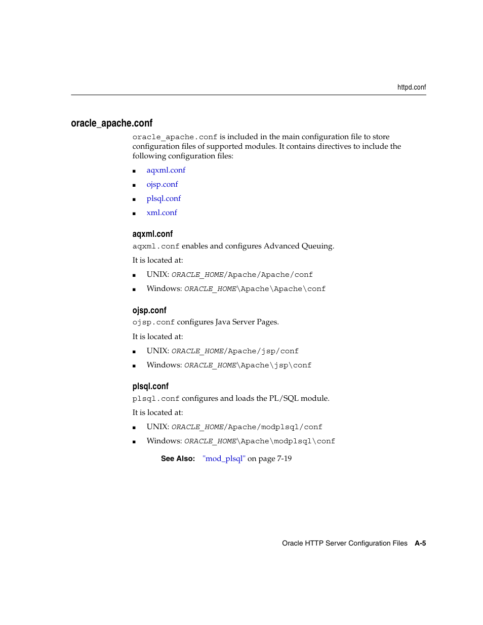 Oracle_apache.conf, Aqxml.conf, Ojsp.conf | Plsql.conf | Oracle B12255-01 User Manual | Page 175 / 224