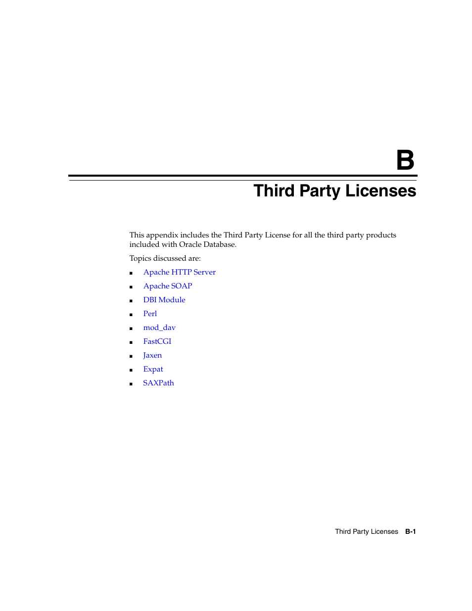 B third party licenses, Third party licenses, Chapter b, "third party licenses | Oracle B12255-01 User Manual | Page 179 / 224