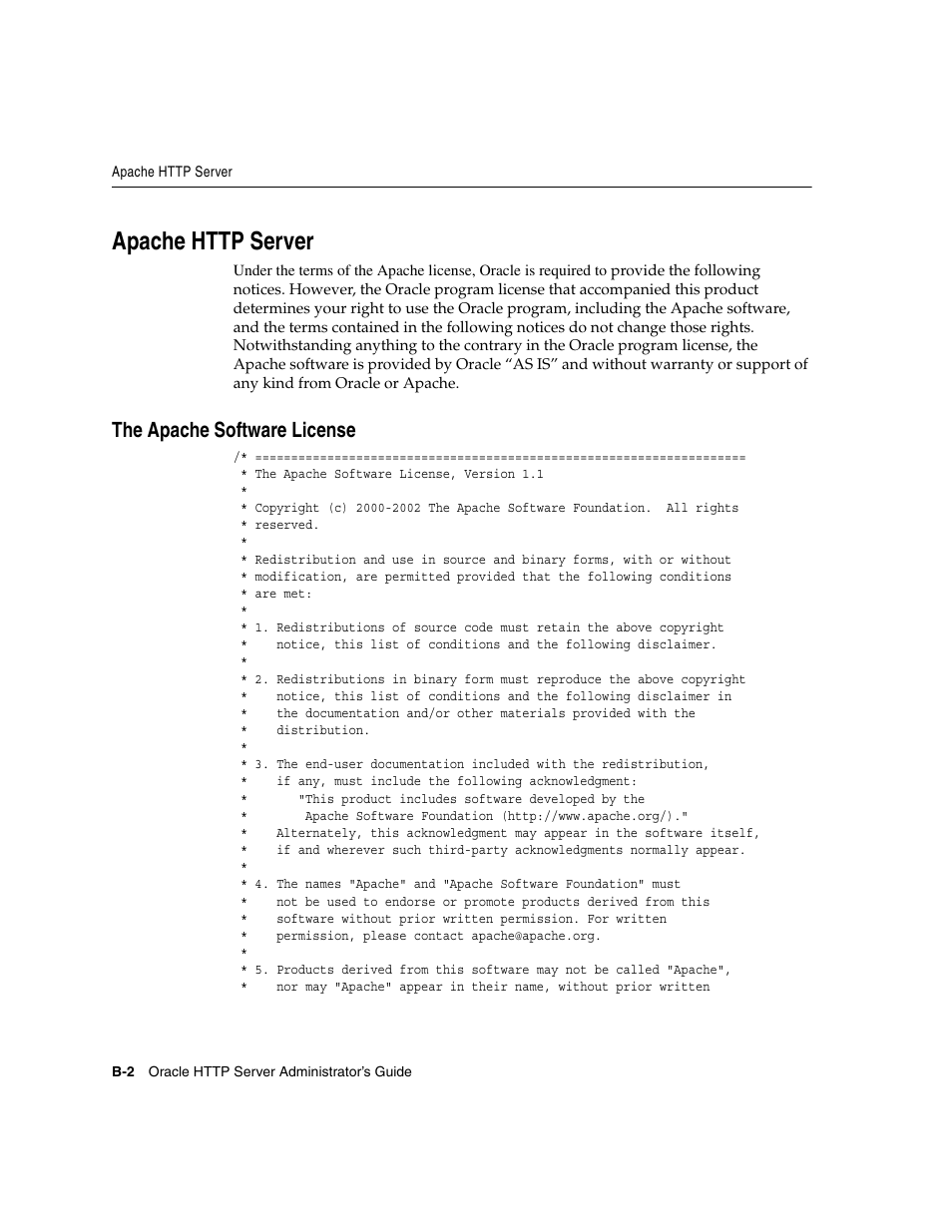 Apache http server, The apache software license | Oracle B12255-01 User Manual | Page 180 / 224