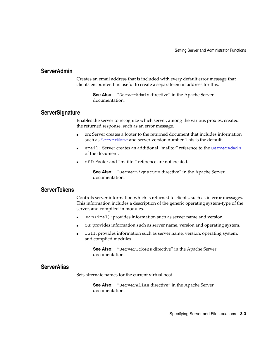Serveradmin, Serversignature, Servertokens | Serveralias | Oracle B12255-01 User Manual | Page 41 / 224
