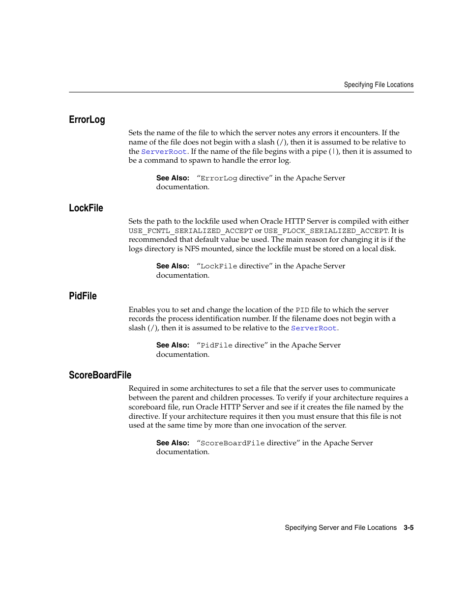 Errorlog, Lockfile, Pidfile | Scoreboardfile | Oracle B12255-01 User Manual | Page 43 / 224