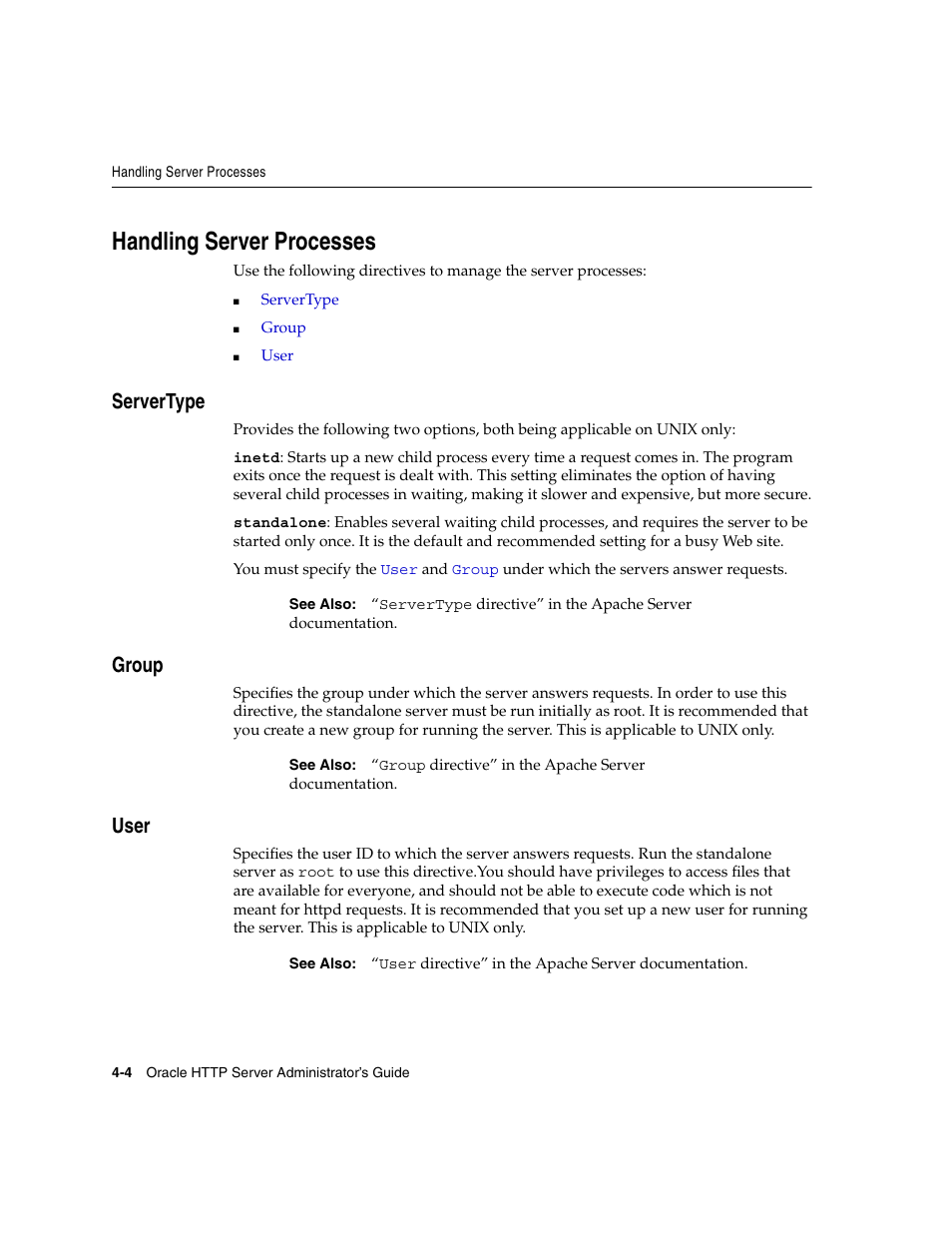 Handling server processes, Servertype, Group | User, Servertype -4 group -4 user -4 | Oracle B12255-01 User Manual | Page 48 / 224