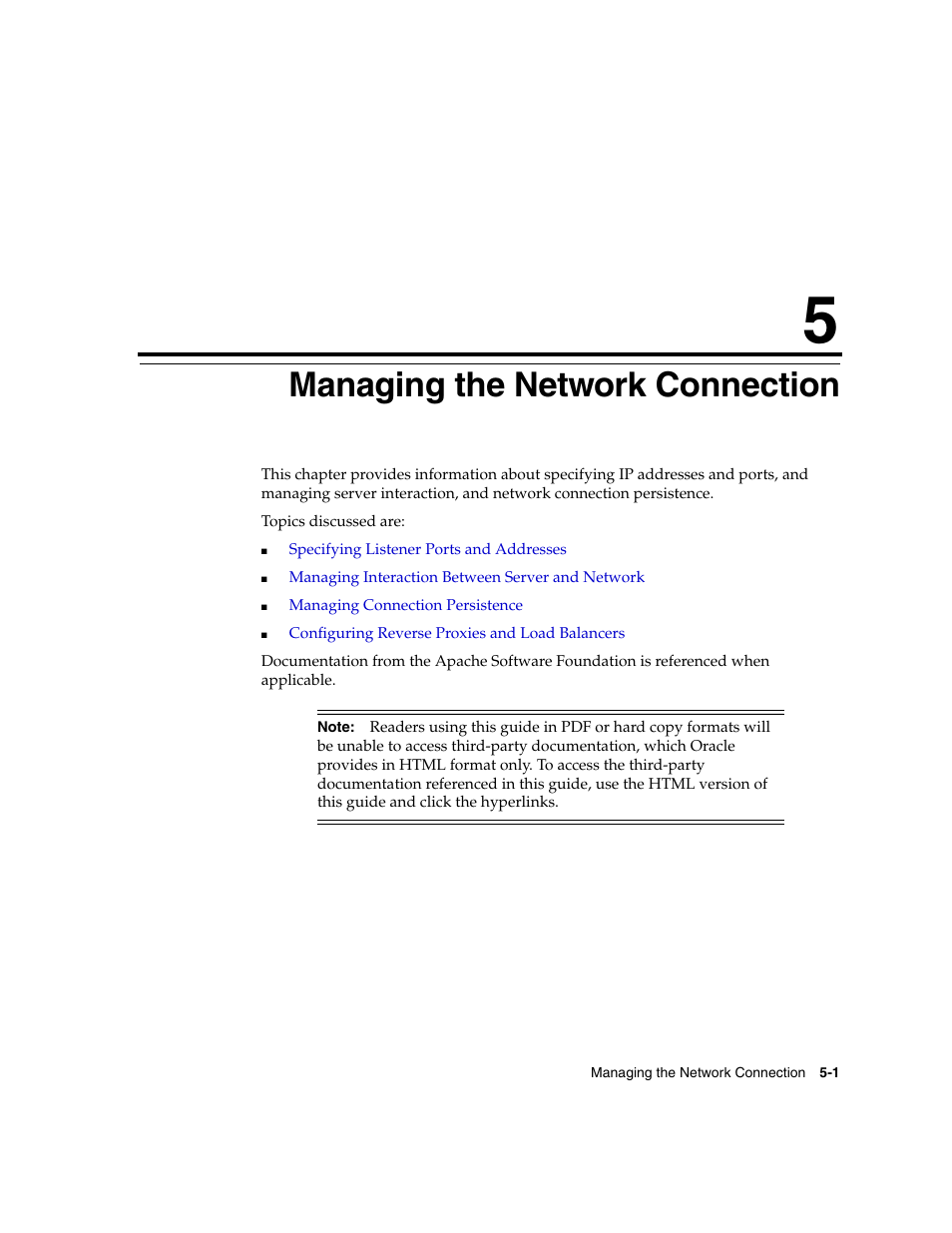 5 managing the network connection, Managing the network connection, Chapter 5, "managing the network connection | Oracle B12255-01 User Manual | Page 53 / 224