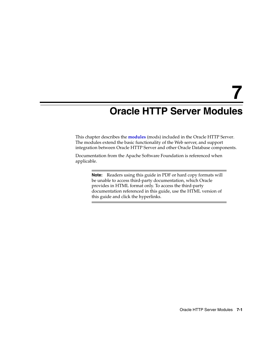 7 oracle http server modules, Oracle http server modules, Chapter 7, "oracle http server modules | Oracle B12255-01 User Manual | Page 71 / 224