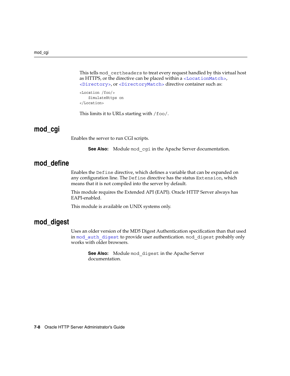 Mod_cgi, Mod_define, Mod_digest | Oracle B12255-01 User Manual | Page 78 / 224