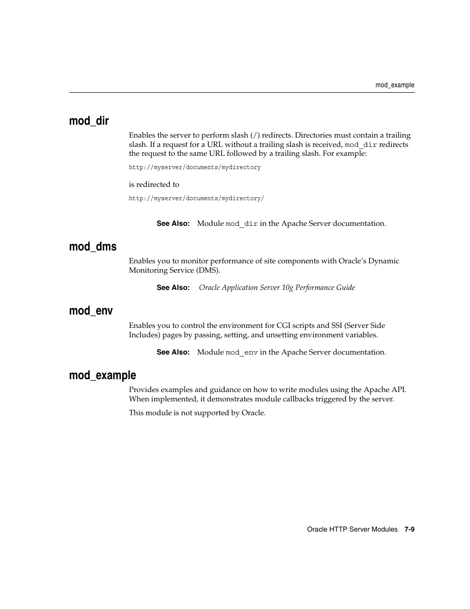 Mod_dir, Mod_dms, Mod_env | Mod_example | Oracle B12255-01 User Manual | Page 79 / 224