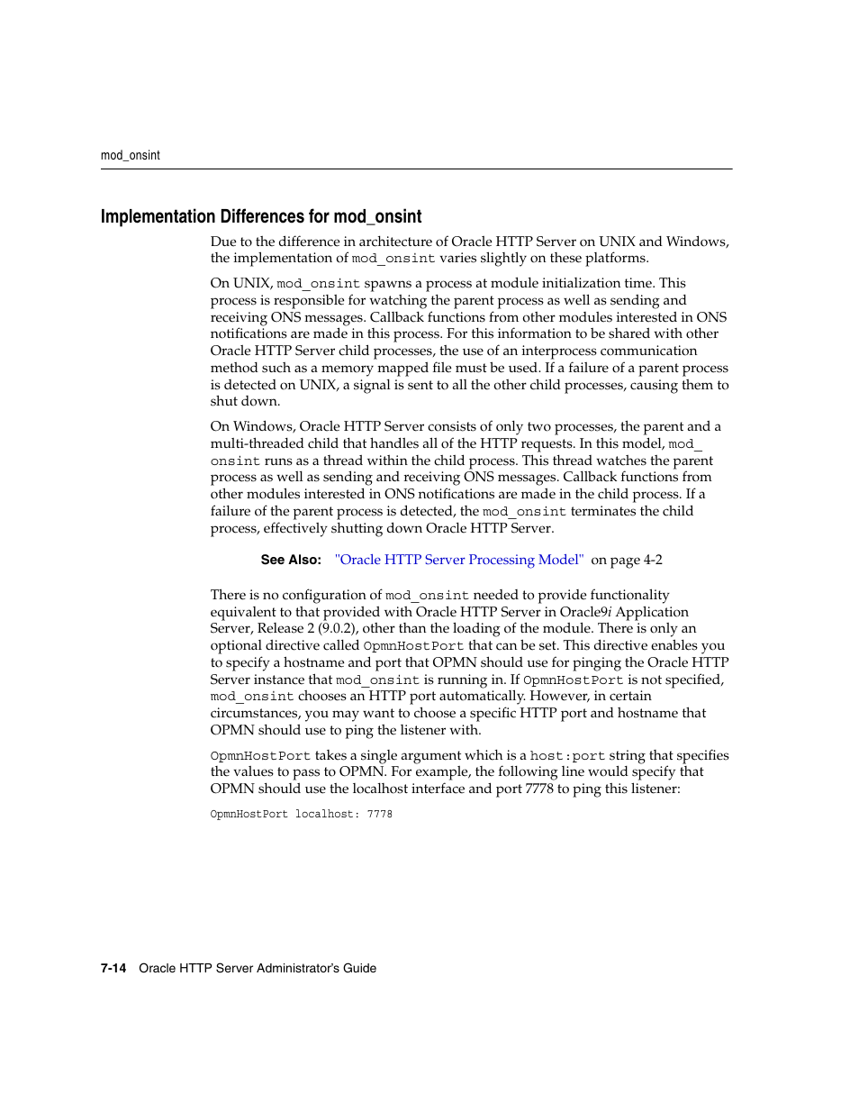 Implementation differences for mod_onsint, Implementation differences for mod_onsint -14 | Oracle B12255-01 User Manual | Page 84 / 224