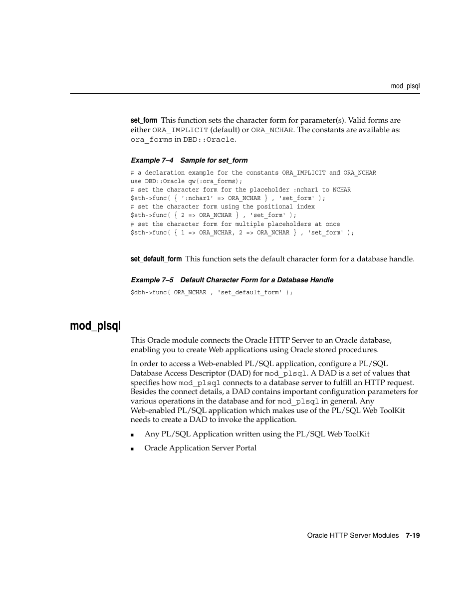 Set_form, Set_default_form, Mod_plsql | Function is pr | Oracle B12255-01 User Manual | Page 89 / 224