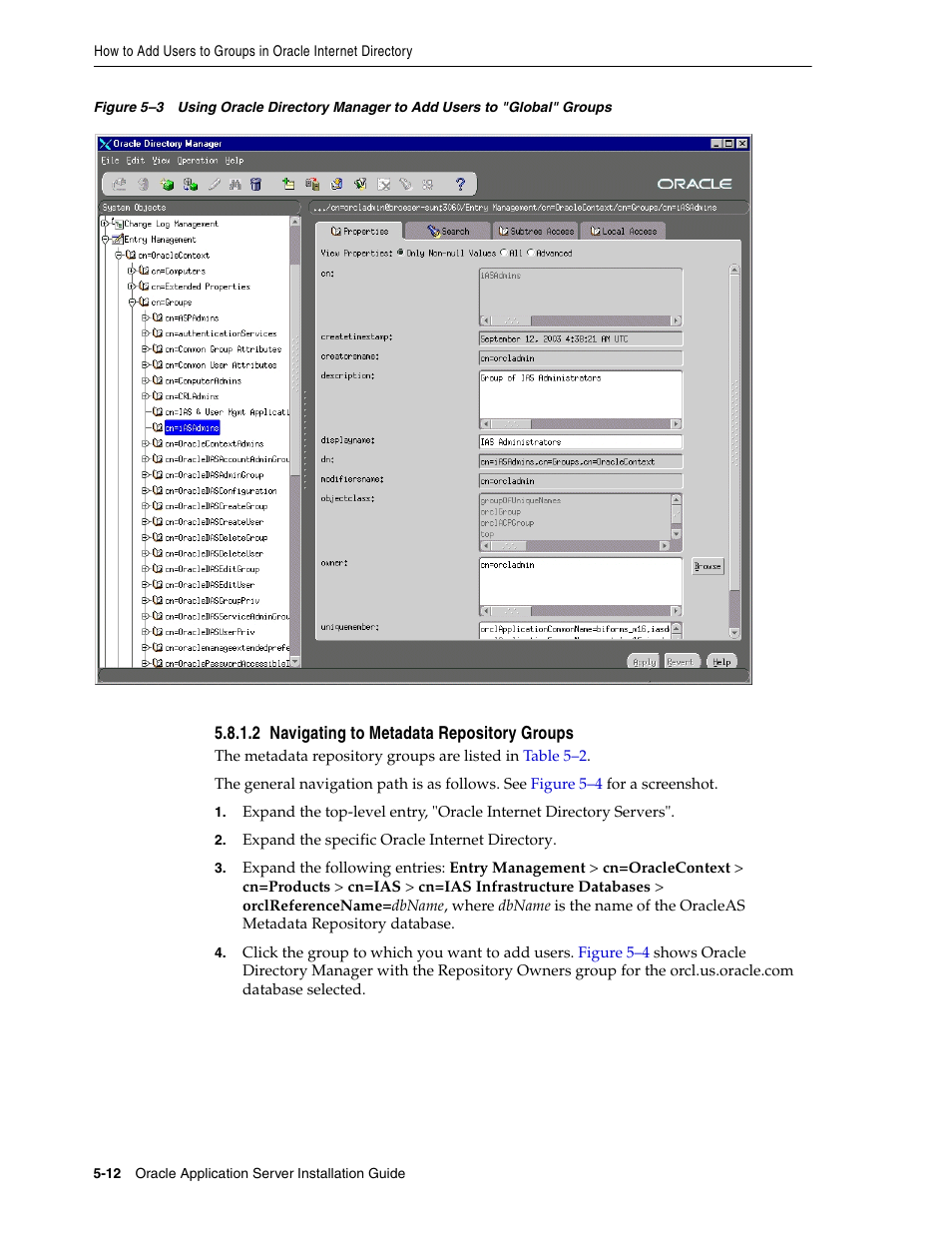 2 navigating to metadata repository groups, Section 5.8.1.2, "navigating to, Metadata repository groups | S. see, Figure 5–3, Show | Oracle B32100-01 User Manual | Page 102 / 258