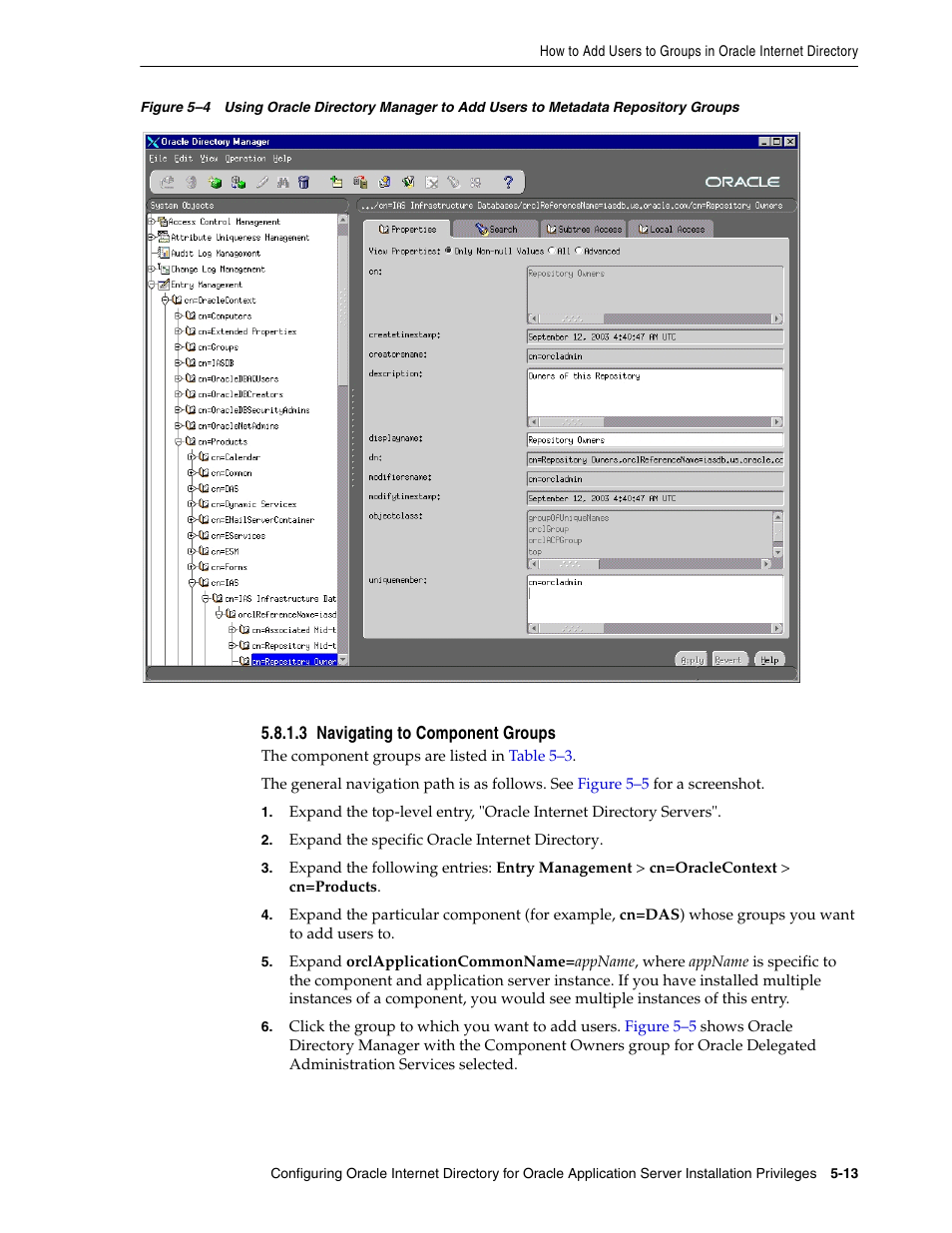 3 navigating to component groups, Section 5.8.1.3, "navigating to component, Groups | S. see, Figure 5–4 | Oracle B32100-01 User Manual | Page 103 / 258