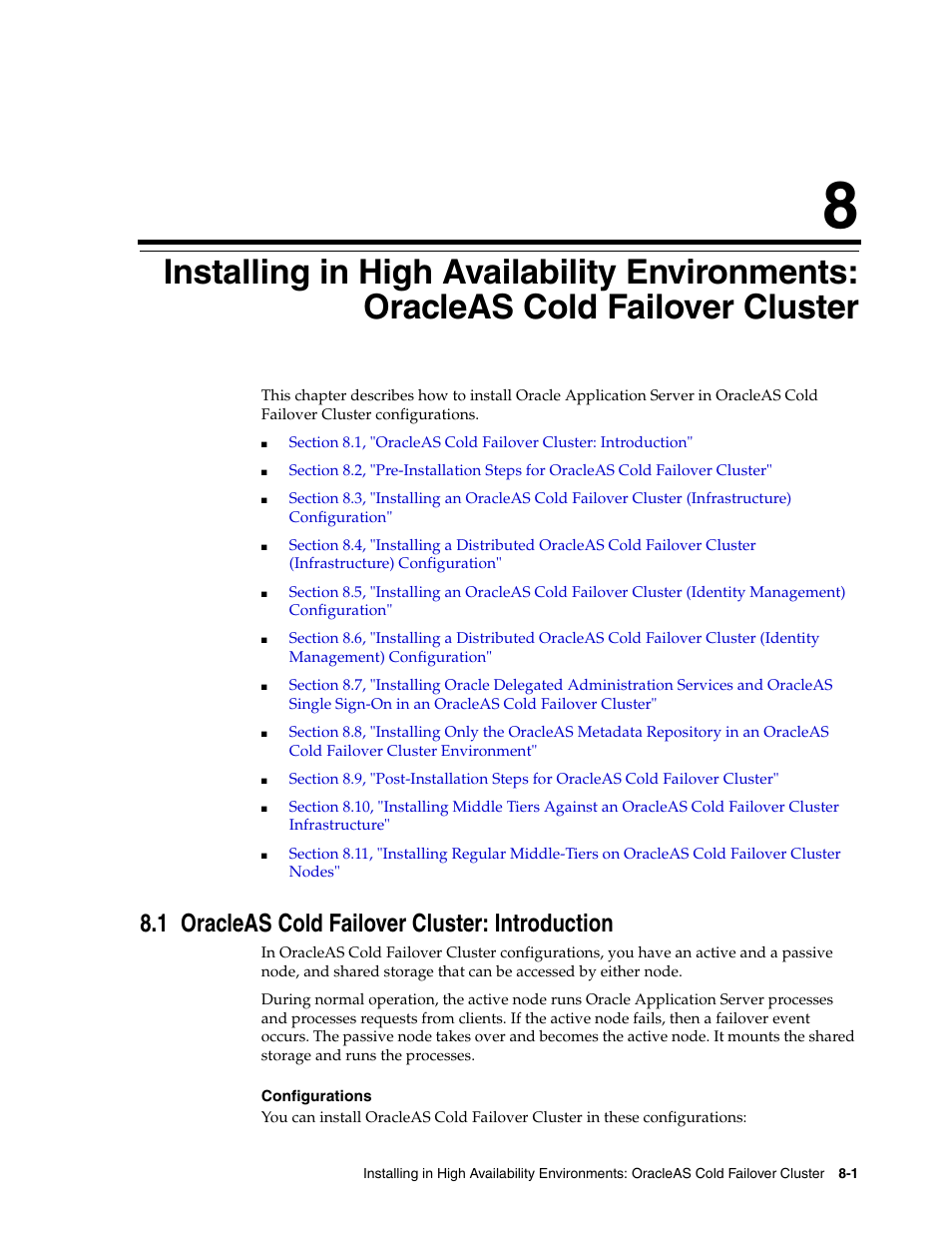 1 oracleas cold failover cluster: introduction, Cold failover cluster, Cluster | For ins | Oracle B32100-01 User Manual | Page 125 / 258