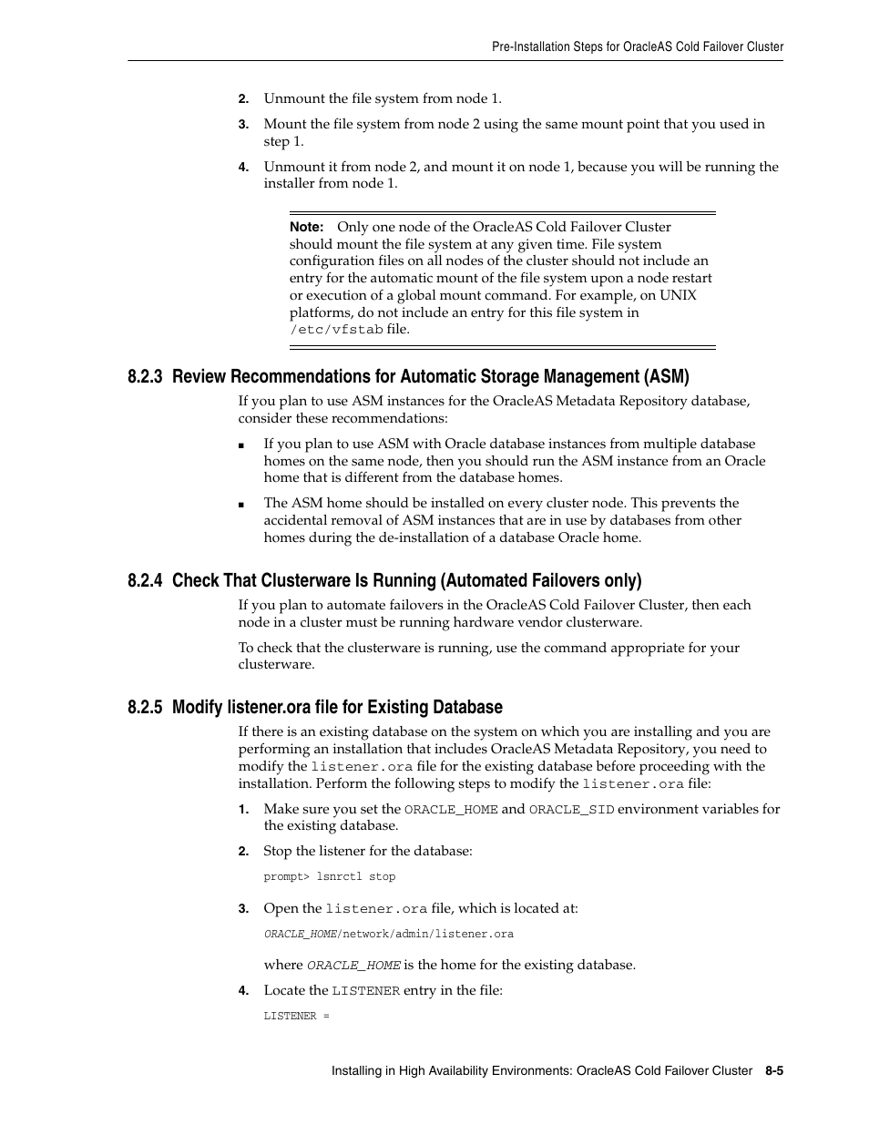 5 modify listener.ora file for existing database, Revie, Check that | Modify | Oracle B32100-01 User Manual | Page 129 / 258