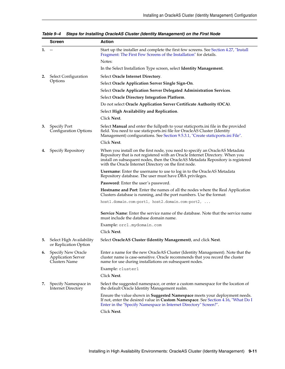 Table 9–4 | Oracle B32100-01 User Manual | Page 169 / 258