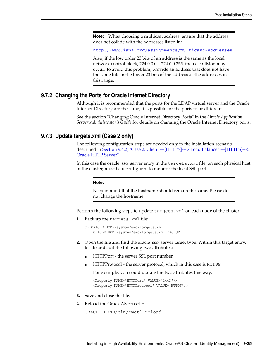 2 changing the ports for oracle internet directory, 3 update targets.xml (case 2 only), Section 9.7.3, "update targets.xml (case 2 only) | Oracle B32100-01 User Manual | Page 183 / 258