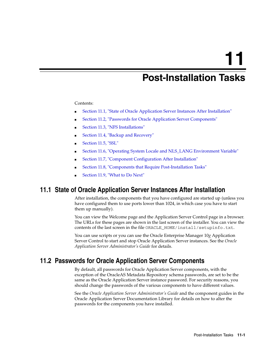 11 post-installation tasks, Post-installation tasks | Oracle B32100-01 User Manual | Page 197 / 258