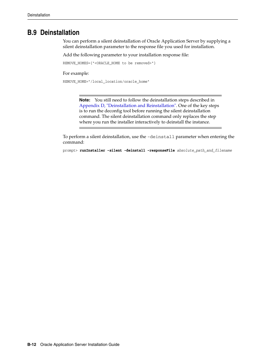 B.9 deinstallation, Section b.9, "deinstallation | Oracle B32100-01 User Manual | Page 218 / 258