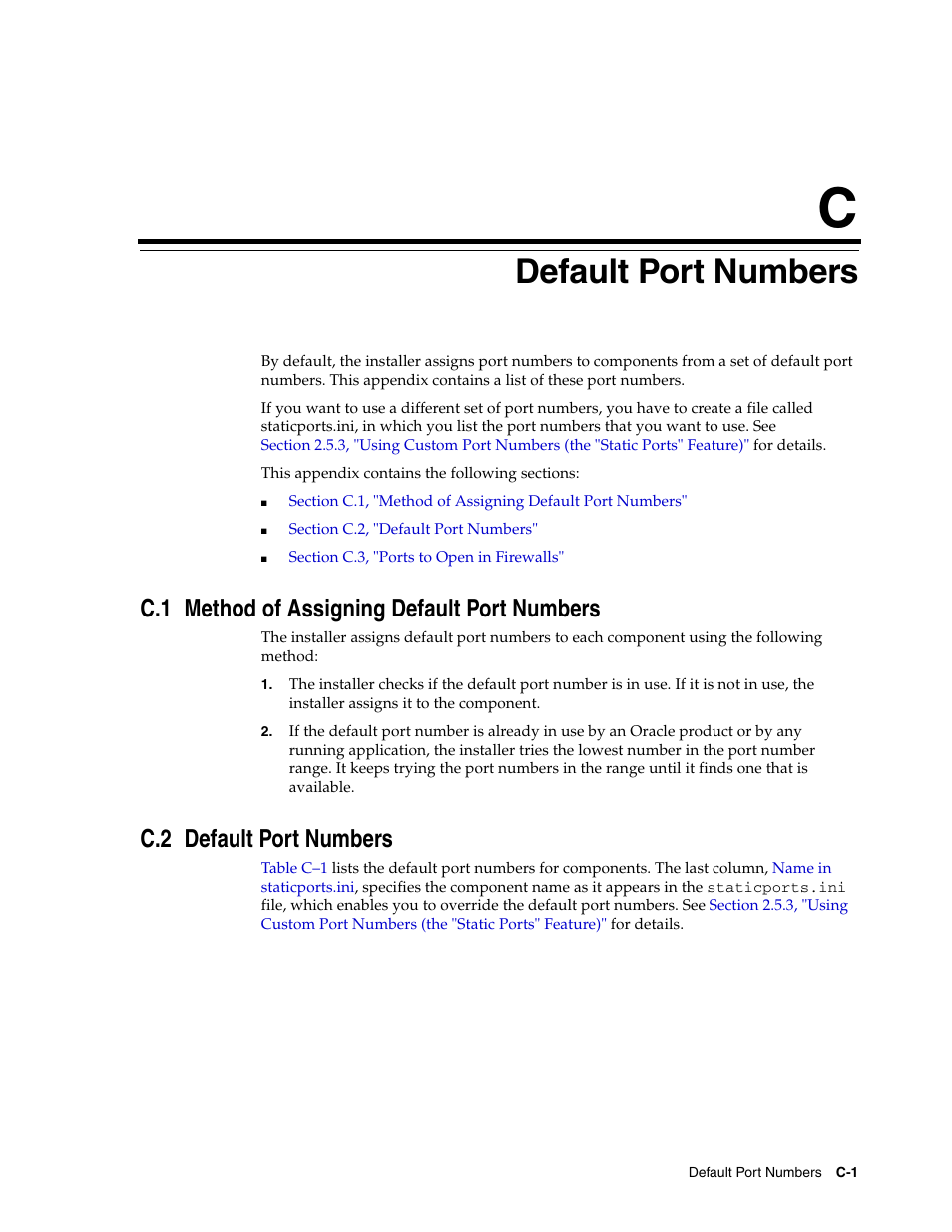 C default port numbers, C.1 method of assigning default port numbers, C.2 default port numbers | Default port numbers, Appendix c.2, "default port numbers | Oracle B32100-01 User Manual | Page 219 / 258