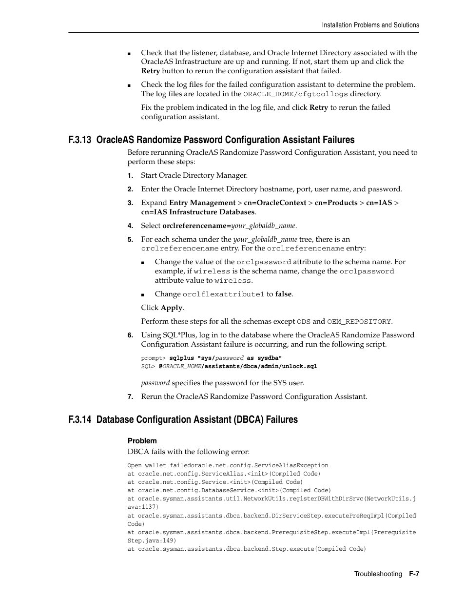 F.3.13, Oracl, F.3.14 | Database, Failures, Show | Oracle B32100-01 User Manual | Page 245 / 258