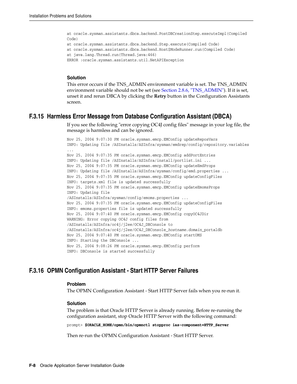 F.3.15, Harmless, F.3.16 | Opmn configuration assistant | Oracle B32100-01 User Manual | Page 246 / 258