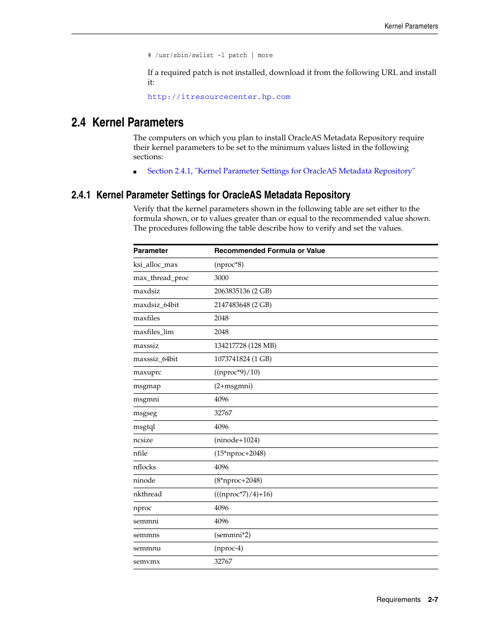 4 kernel parameters, Section 2.4, "kernel parameters | Oracle B32100-01 User Manual | Page 31 / 258