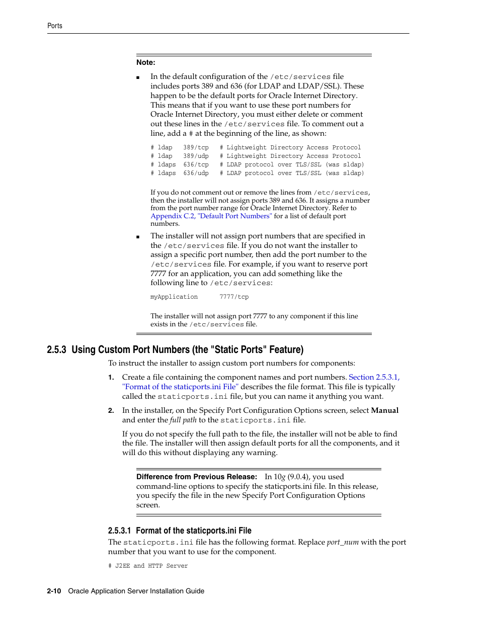 1 format of the staticports.ini file, Using, Forma | Oracle B32100-01 User Manual | Page 34 / 258