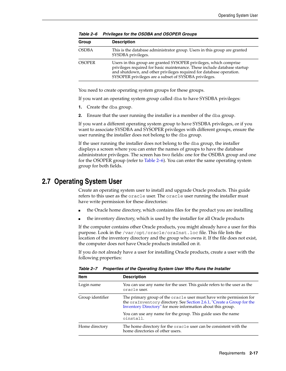 7 operating system user, Section 2.7, "operating system user | Oracle B32100-01 User Manual | Page 41 / 258