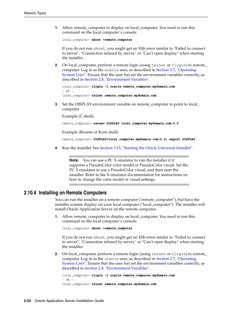 4 installing on remote computers, Section 2.10.4, "installing on remote computers | Oracle B32100-01 User Manual | Page 48 / 258