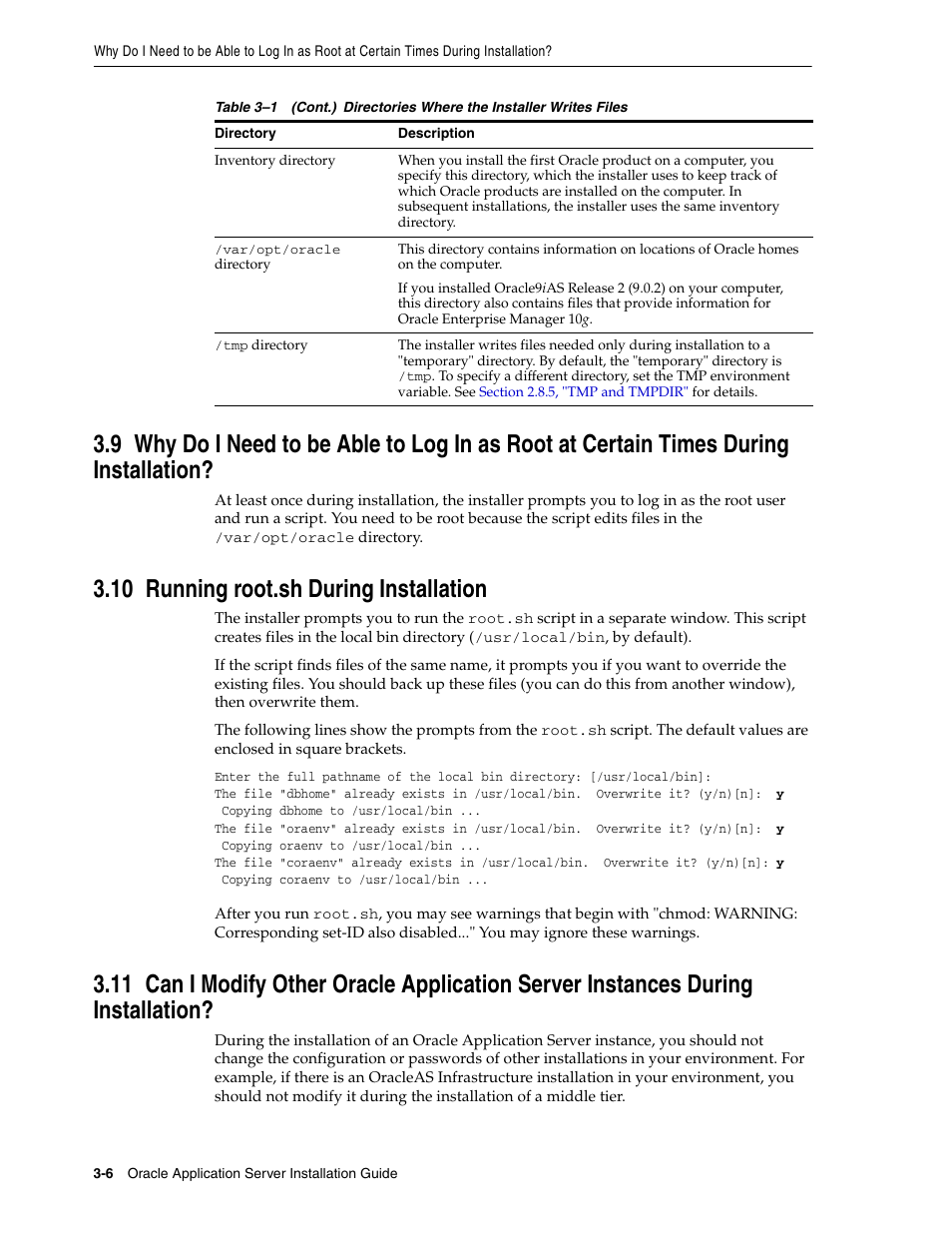 10 running root.sh during installation, Section 3.10, "running root.sh during installation | Oracle B32100-01 User Manual | Page 58 / 258