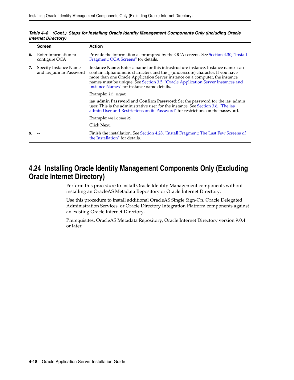 Section 4.24, "installing, Section 4.24, "installing oracle identity | Oracle B32100-01 User Manual | Page 80 / 258