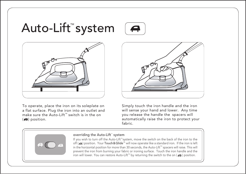 Auto-lift system | Oliso Touch & Glide User Manual | Page 7 / 16