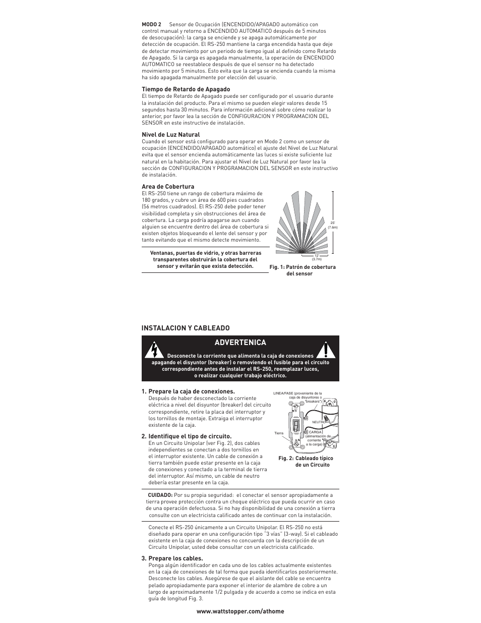 Advertenica, Instalacion y cableado | On-Q/Legrand RS-250 User Manual | Page 7 / 10