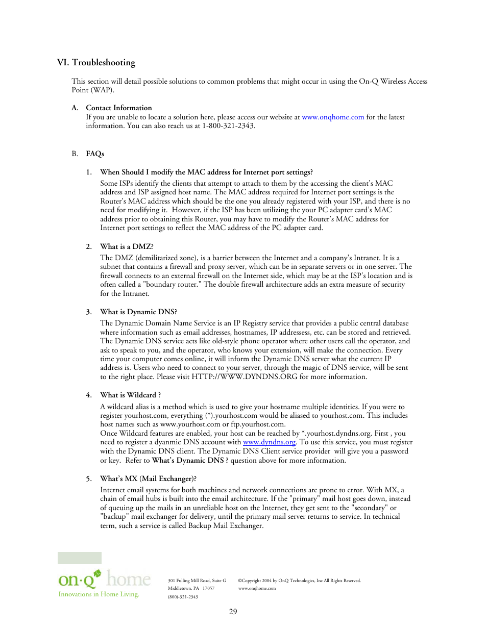 Vi. troubleshooting | On-Q/Legrand 364732-01 User Manual | Page 32 / 37