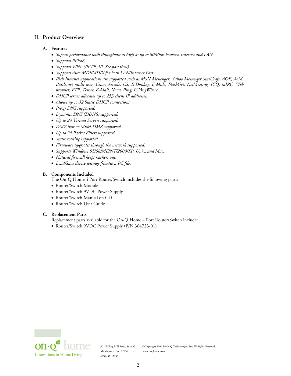 Ii. product overview | On-Q/Legrand 364732-01 User Manual | Page 5 / 37
