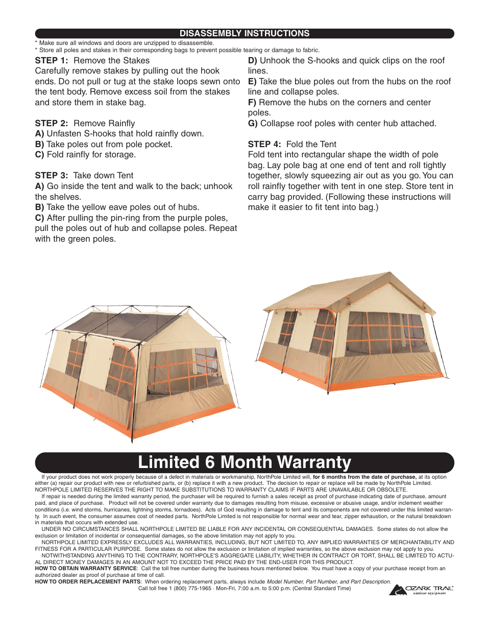 Limited 6 month warranty | Ozark Trail WMT-1410 User Manual | Page 6 / 6