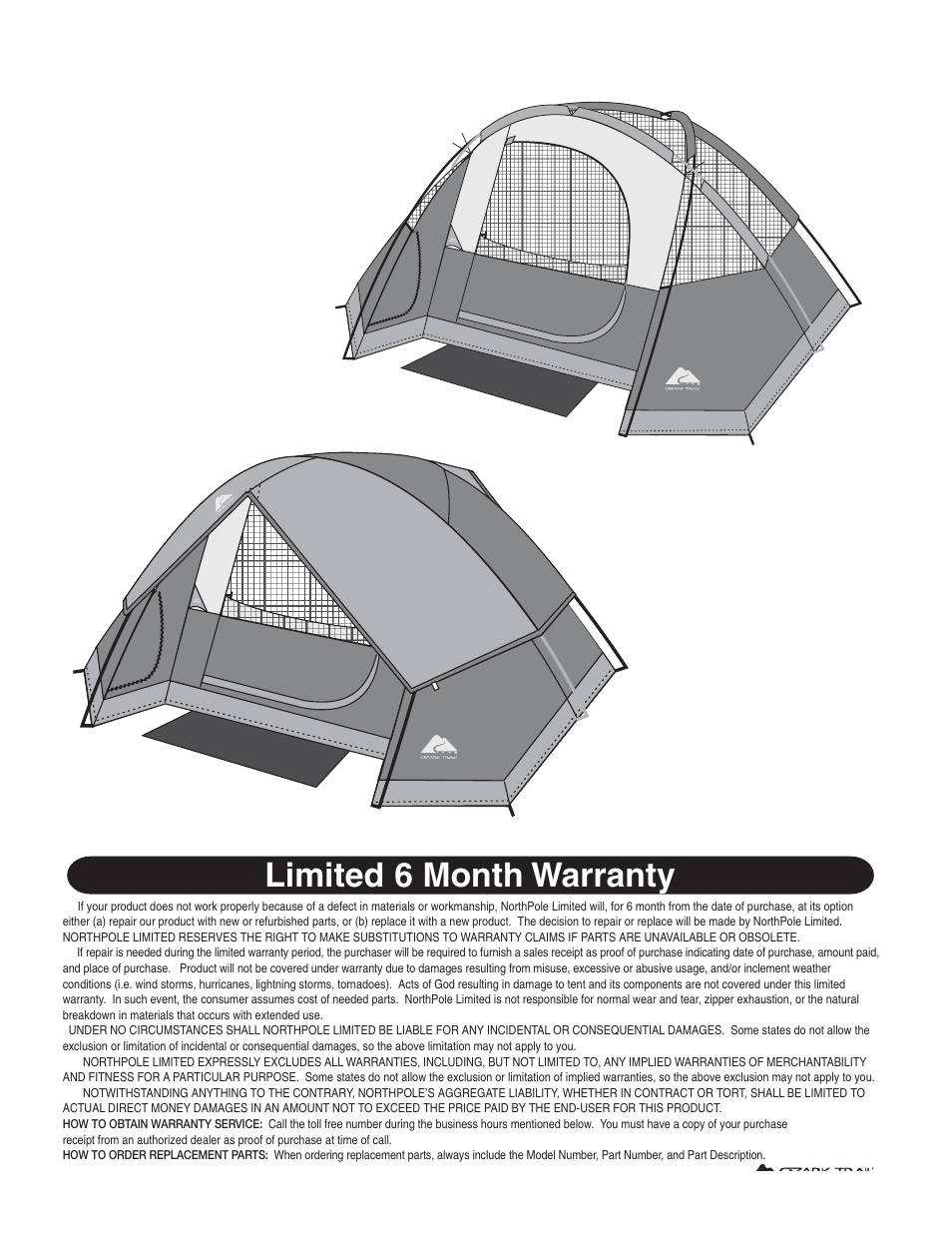 Limited 6 month warranty | Ozark Trail WMT-9920N User Manual | Page 4 / 6