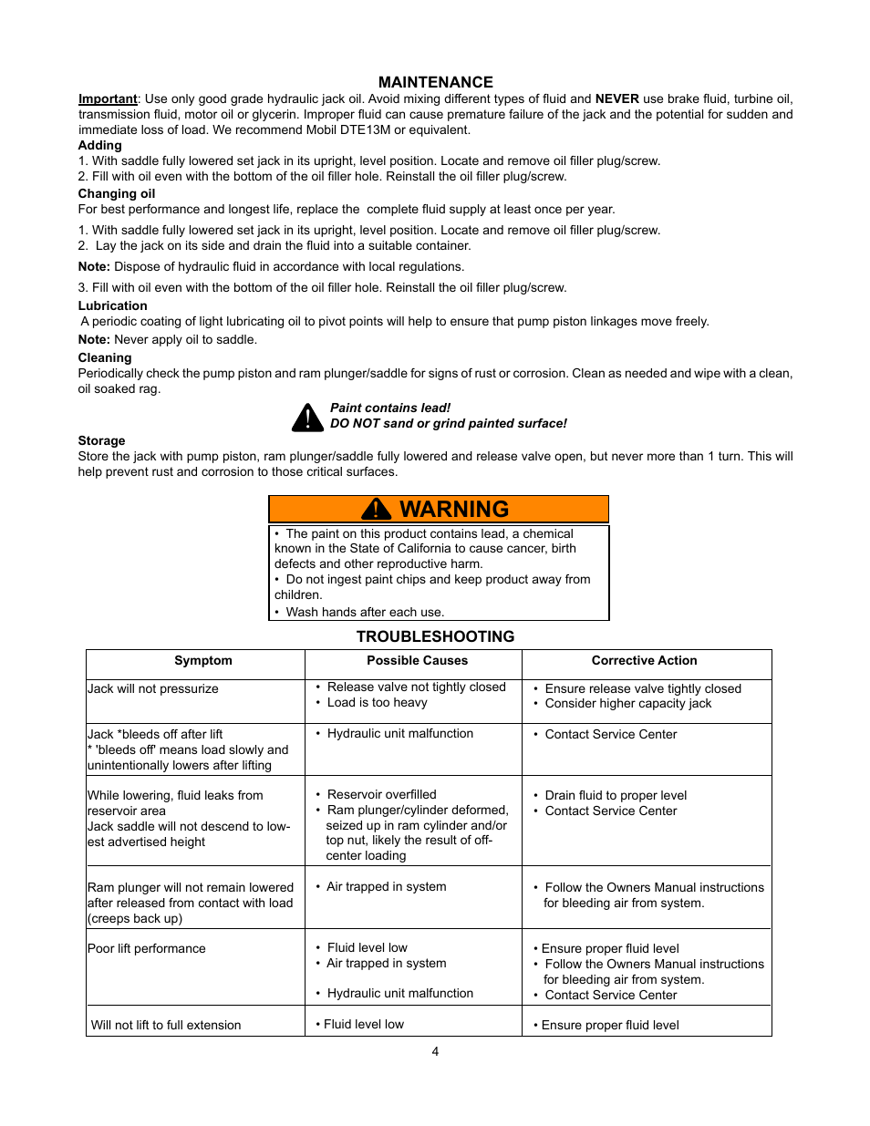 Warning | Omega Lift 13200 User Manual | Page 4 / 12