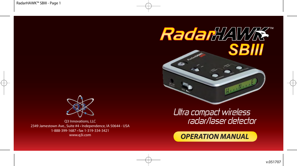 Q3 Innovations RADARHAWK SBIII User Manual | 16 pages