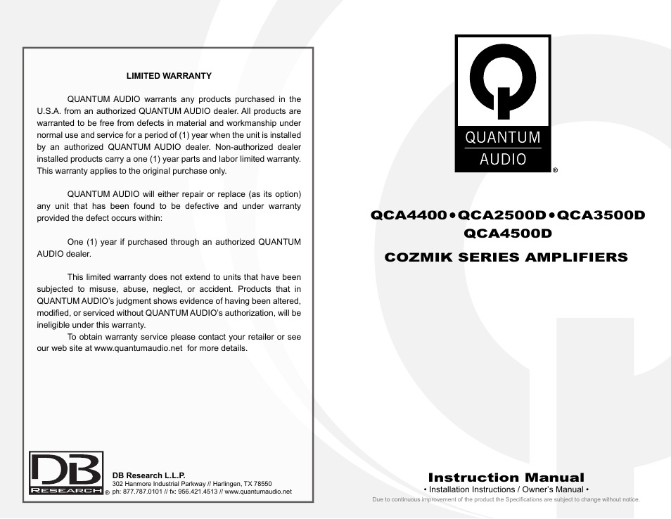 Quantum Audio QCA4400 User Manual | 8 pages