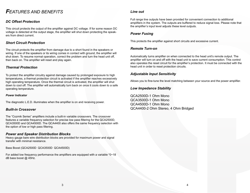 Qca_3-4, Eatures and benefits | Quantum Audio QCA4400 User Manual | Page 3 / 8