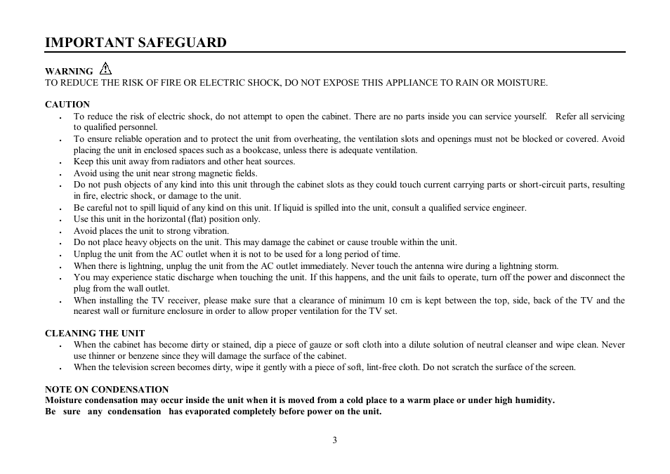 Important safeguard | Hyundai H-TV2107PF User Manual | Page 3 / 48